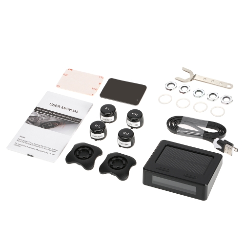 Car TPMS Tyre Pressure Monitoring System Solar Power Charging Digital LCD Display Bar/PSI Unit w/ 4 Internal Sensors