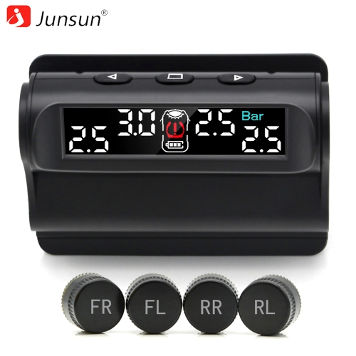 

Junsun TM101.W Car TPMS Tire Pressure Monitoring System Solar Charging Digital LCD Display Auto Alarm System with External Sensor