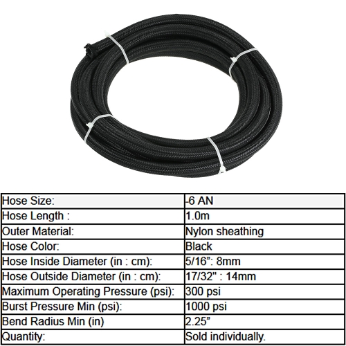 Nylon Braided Fuel Hose Oil Cooler Hose 1M Black