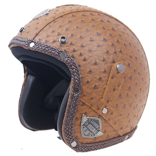 

Retro Windproof and Sandproof 3/4 Motorcycle Bike Full Face Helmet PU Leather Helmets for Harley