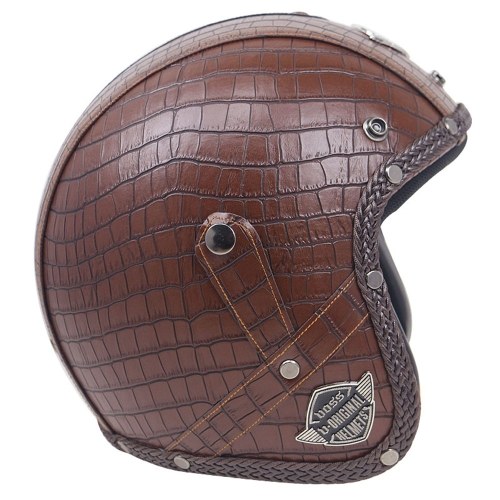 

Retro Windproof and Sandproof 3/4 Motorcycle Bike Full Face Helmet PU Leather Helmets for Harley
