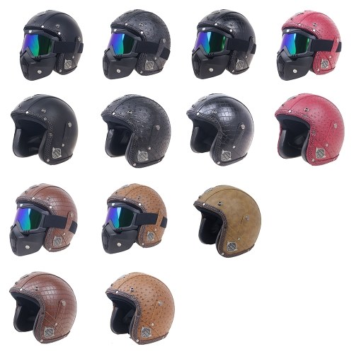 

Retro Windproof and Sandproof 3/4 Motorcycle Bike Full Face Helmet PU Leather Helmets for Harley
