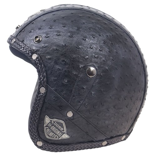 

Retro Windproof and Sandproof 3/4 Motorcycle Bike Full Face Helmet PU Leather Helmets for Harley