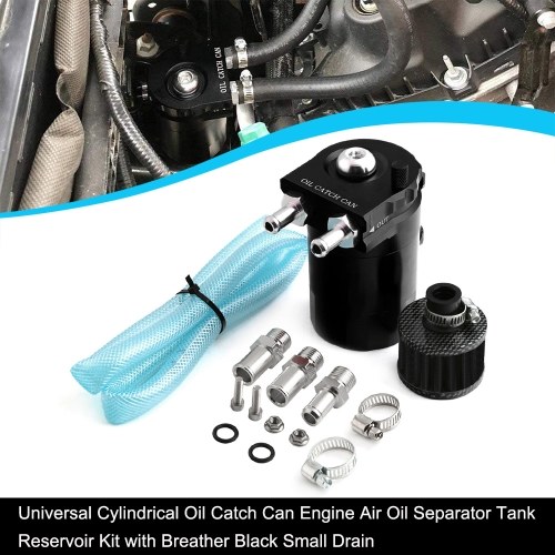 

Universal Cylindrical Oil Catch Can Engine Air Oil Separator Tank Reservoir Kit with Breather Black Small Drain