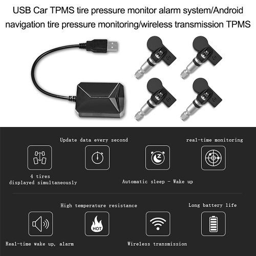

USB Car TPMS Tire Pressure Monitor Alarm System/Android Navigation Tire Pressure Monitoring/Wireless Transmission TPMS
