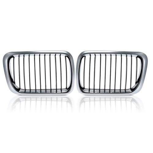 One Pair Front Center Wide Kidney Hood Grilles Half Silver Color Plating Black & Silver Grill for BMW E36 1995 1996 1997 1998 1999