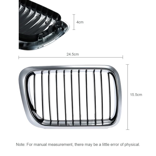 

One Pair Front Center Wide Kidney Hood Grilles Half Silver Color Plating Black & Silver Grill for BMW E36 1995 1996 1997 1998 1999