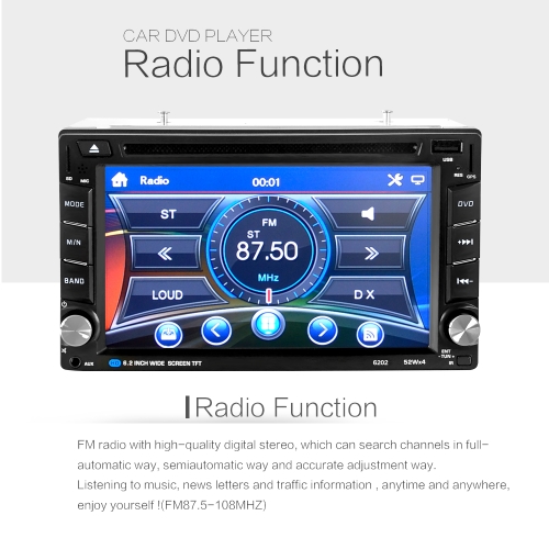 

6.2 inch HD Digtal Touch Screen 2 Din Car 6202 DVD Player CD/USB/BT Auto Multimedia Stereo Radio In Dash MP5 Audio Vedio Remote Controller with GPS Navigation