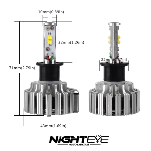 

Nighteye 9000LM H3 LED headlight light bulbs replace halogen xenon 6000K