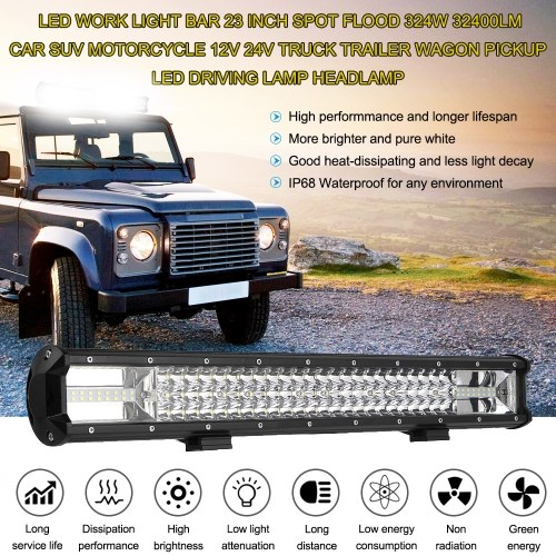 

LED WORK LIGHT BAR 23 INCH SPOT FLOOD 324W 32400LM CAR SUV MOTORCYCLE 12V 24V TRUCK TRAILER WAGON PICKUP LED DRIVING LAMP HEADLAMP