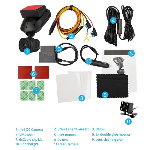 

Mini Dash Cam Support Rear View Camera Q9 1.5Inch Screen Parking Guard Modes Car DVR Camera GPS Tracker With Lens Rotate 330 Degree