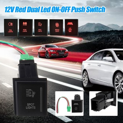 

Push Switch 12V Red Dual Led Light On-Off Push Button Switch Fog Lights/Driving Lights/Rear Lights/Spot Light/Led Light Bar for VW Volkswagen