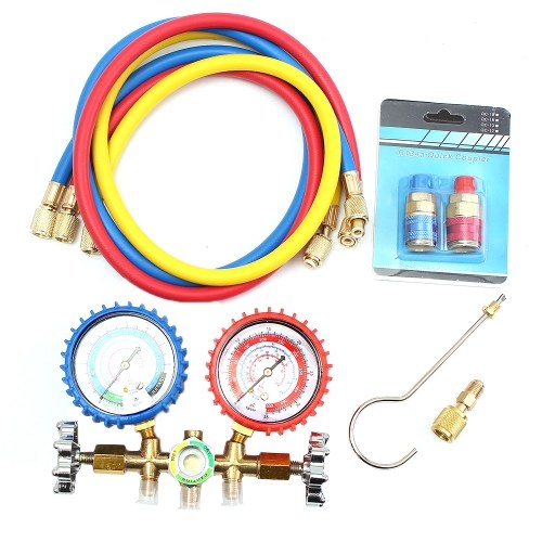 

Manifold Gauge Set Air Conditioning Diagnostic Repair Tool Set 3-Way A/C Tester Refrigerant Gas Service Diagnostic Kit with Quick Couplers for R134A R12 R22 R502 Refrigerants