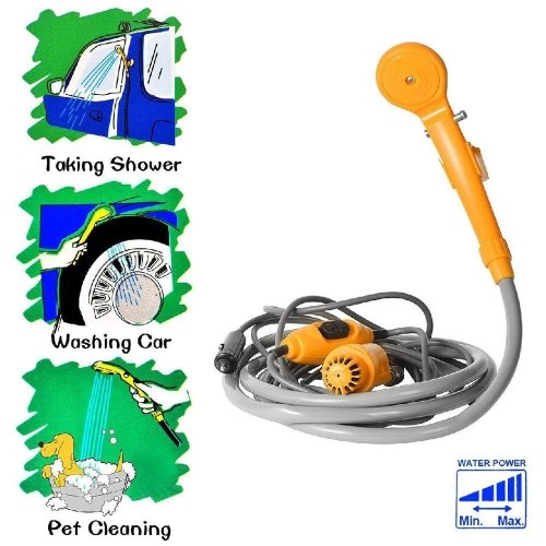 Portable Car Shower Washing Tool 12V - Pumps Water from Bucket Into Steady, Gentle Shower Stream for Camping Traveling Beach Swimming Pets Bath Outdoor/Indoor 