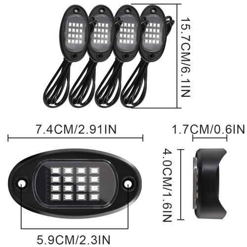 RGB LED Rock Lights Multicolor LED Lights Waterproof with APP BT 24 Key Controller Music Function for SUV ATV UTV 