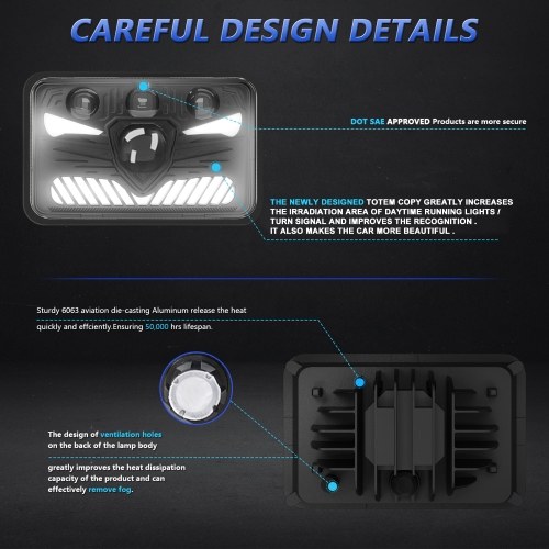 

2x6 LED Headlights 5inch Square LED Headlamp