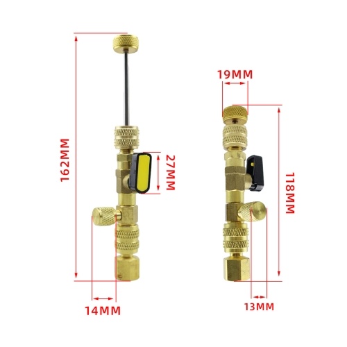 HVAC Valve Core Removal Tool Air Conditioning Valve Core Remover Installer Tool 1/4 to 5/16, 5/16 to 3/16 Wrench for Refrigeration Service Dual Size SAE 1/4 and 5/16 Port 