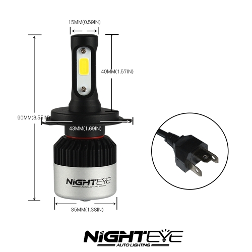 

NIGHTEYE 72W 9000lm H4 HB2 9003 led light headlight driving fog bulb lamp white