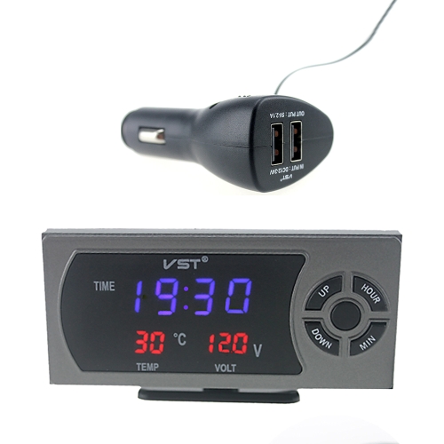 Wielofunkcyjny zegar cyfrowy LED z termometrem Voltmeter do sedan SUV RV Truck