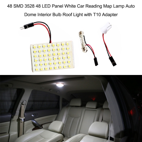 

SMD 3528 LED Panel White Car Reading Map Lamp Auto Dome Interior Bulb Roof Light with T10 Adapter
