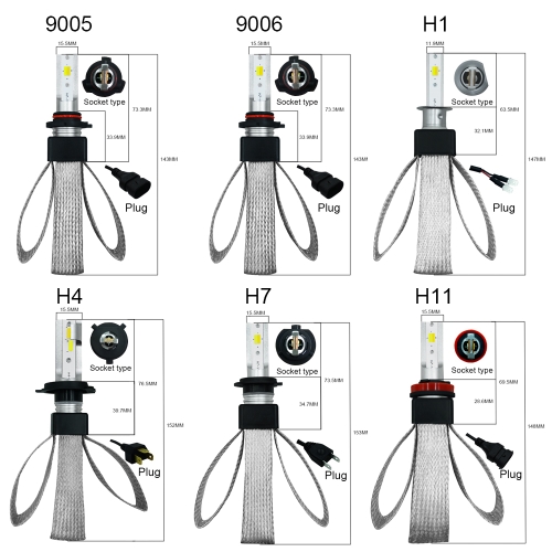 

T9 9-36V H1 Car LED Headlight Bulbs Conversion Kit Copper Heat Dissipation Double-sided 12 LED Chips White Yellow Warm White Three Light Color 60W/Set 6000K 9600LM