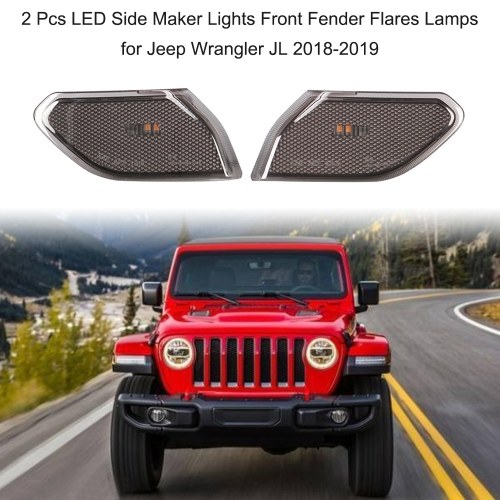 

2 Pcs LED Side Maker Lights Front Fender Flares Lamps for Jeep Wrangler JL 2018-2019,Smoke Lens Turn Signal Parking Lamp