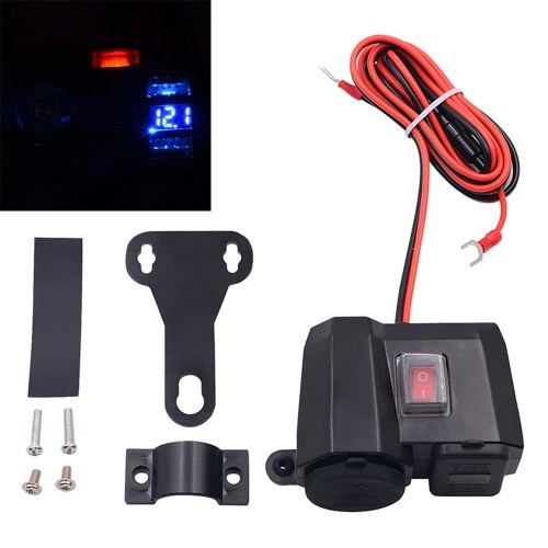 5V/2.1A 3 in 1 Motorcycle Dual USB Charger Waterproof Motorcycle Cigarette Lighter Digital Display Voltmeter Handlebar Clamp Power Adapter Mobile Phone Charger