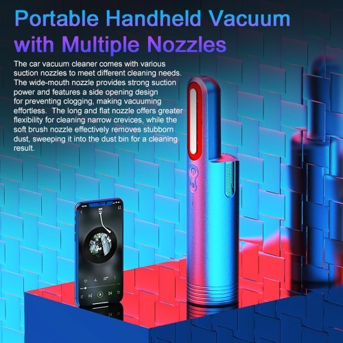 Car Cordless Vacuum Cleaner 6000PA Handheld Dust Collector with 2 Modes LED Light for Car Interior Home Office 