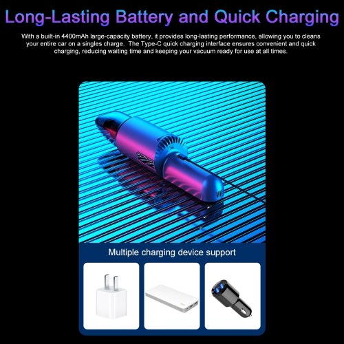 Car Cordless Vacuum Cleaner 6000PA Handheld Dust Collector with 2 Modes LED Light for Car Interior Home Office 