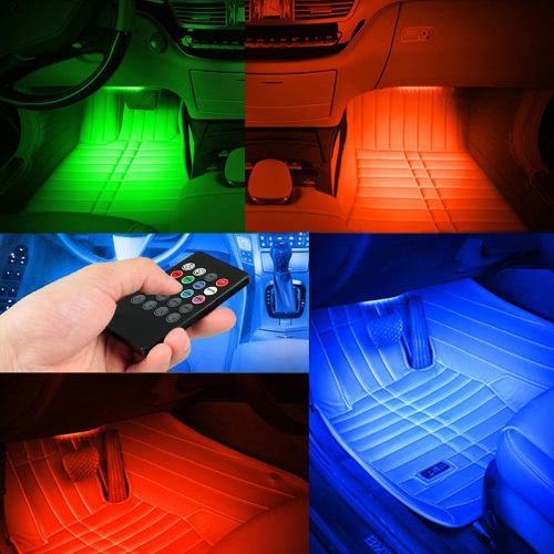 

4pcs 48 LED DC 12V Multicolor Music Car Interior Atmosphere Light Car Floor Dash LED Decoration Lamp Kit Wireless Remote Control Included