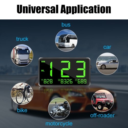 

Auto Motorcycle Universal Heads Up Display Global Position System Speed Alarm Distance Recording Instrument Universal Digital Car Heads Up Display Global Position System Speedometer With Over Speed Alarm
