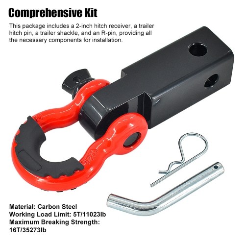 2 Inch Hitch Receiver with 3/4 Inch Shackle 11000LBS Working Load Limit Heavy Duty Solid Recovery Towing Kit with Hitch Pin Trailer Arm Shackle for Vehicle Recovery 