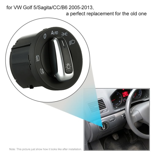 

Headlight Control Switch Car Fog Light Plating Knob Replacement Accessories for VW Golf 5 Sagita CC B6 2005-2013 3C8941431A/B/D