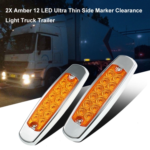 

2X Amber 12 LED Ultra Thin Side Marker Clearance Light Truck Trailer