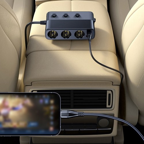 Car Chargers 128W PD+QC3.0 Quick Charging Adapter 3-Socket Power Splitter 12-24V with 4 USB Ports Volatge Display On-Off Switch for Car Truck SUV 