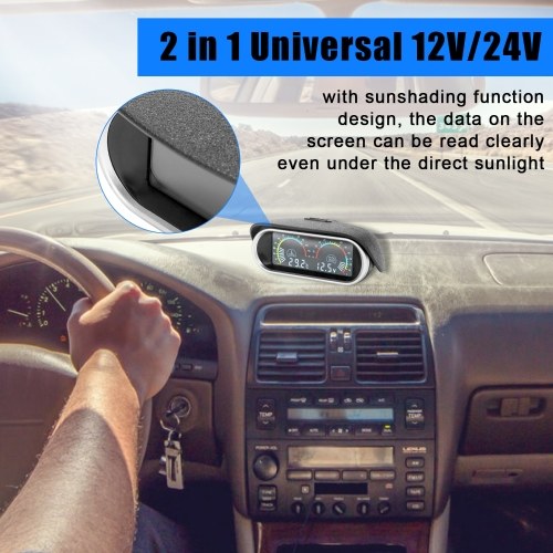 2 in 1 Universal 12.0V/24V LCD Liquid Crystal Car Digital Horizontal Gauge Oil Fuel Voltage Gauges Meter Voltmeter 