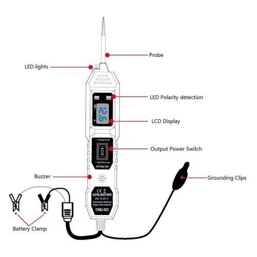 Automotive Electric Circuit Tester with Voltage Display LED Light 