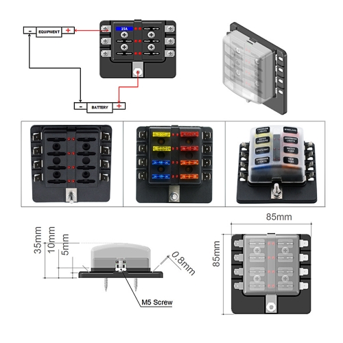

8 Way Blade Fuse Block Box Holder with LED Warning Light for Car Boat Marine Caravan 16 Fuses