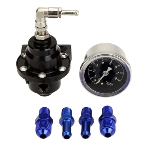 Universal Adjustable Aluminum Fuel Pressure Regulator Kit with Gauge Fuel Pressure Gauge with Fitting