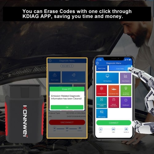 KONNWEI K DIAG OBDⅡ Scanner BT Full System ABS SRS Diagnostic Tool with Reset Retrieval for ECM BCM SRS TCM BMS SAS A/C System 
