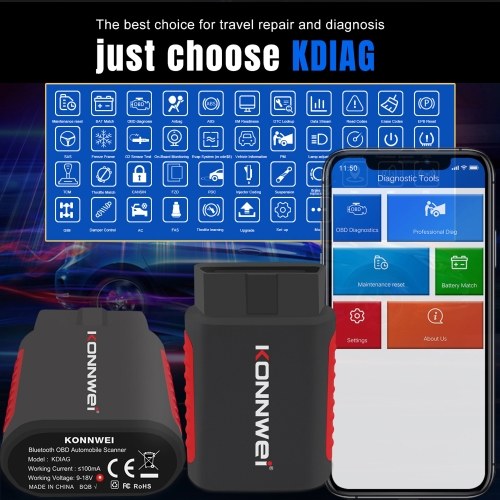 KONNWEI K DIAG OBDⅡ Scanner BT Full System ABS SRS Diagnostic Tool with Reset Retrieval for ECM BCM SRS TCM BMS SAS A/C System 
