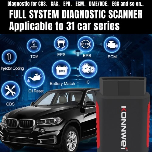 KONNWEI K DIAG OBDⅡ Scanner BT Full System ABS SRS Diagnostic Tool with Reset Retrieval for ECM BCM SRS TCM BMS SAS A/C System 
