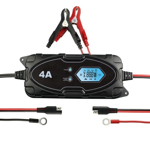 Car Battery Charger 4 Amp 6V/12V Fully Automatic Battery Charger with LCD Screen Intelligent Battery Maintainer for Car Boat Motorcycle ATV 