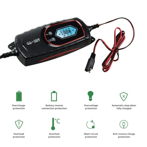 Car Battery Charger 4 Amp 6V/12V Fully Automatic Battery Charger with LCD Screen Intelligent Battery Maintainer for Car Boat Motorcycle ATV 