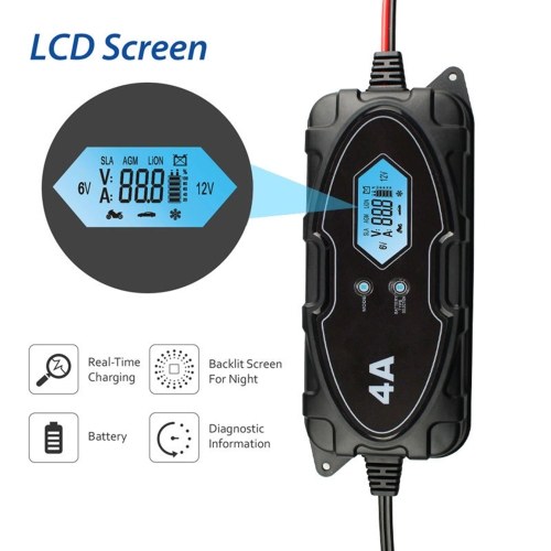 Car Battery Charger 4 Amp 6V/12V Fully Automatic Battery Charger with LCD Screen Intelligent Battery Maintainer for Car Boat Motorcycle ATV 