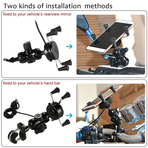 

WUPP Motorcycle E-bike 2 in 1 Mount Bracket Stand Holder USB Port Adapter Charging Universal for iPhone6 6s 6plus Samsung GPS
