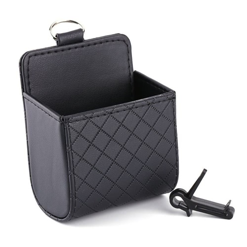 Car Pocket Seat PU Tidy Storage Coin Bag Case Auto Accessories Multifunction Air Outlet Hanging Checkered Box Styling Holder Hanger Item Phone Placing