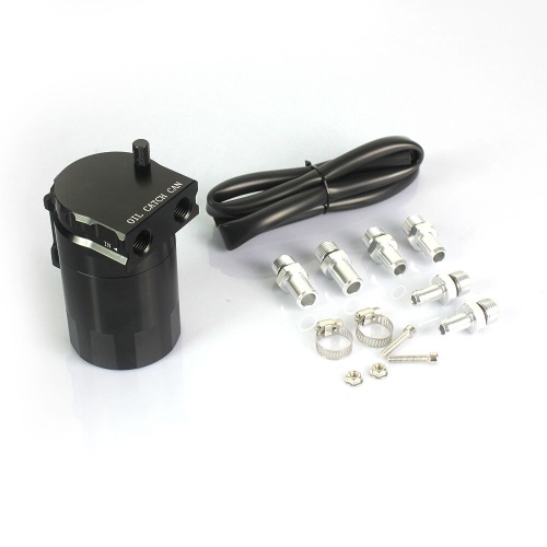 

Aluminum Engine Black Baffled Oil Catch Can Tank Reservoir Breather With Fittings Solid