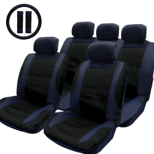 TIROL Auto Interior Accessories Universal Styling Car Seat Cover Set & Matching Steering Wheel Cover & Seat Belt Pads