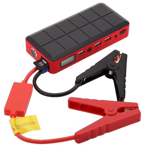 12V 12800mA Rechargeable Multi-Function Portable Mini Emergency Car Jump Starter External Battery Power Bank with 3 USB Ports LED Screen Chocolate Pattern for Gasoline Diesel Car Cellphone